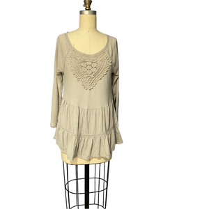 Meadow Rue Tan Cream Tiered Tunic Top XS